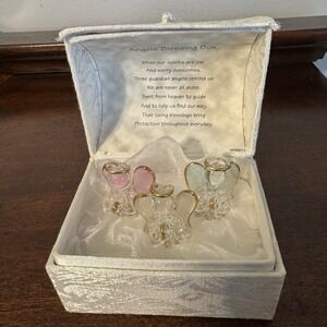 22KT Gold, 2" Vintage Angels Blessing In Box 3 Hand Sculpted Glass